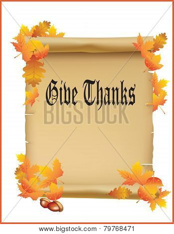 Give Thanks Vintage Papper Scroll With Autumn Leaves