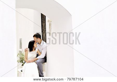 Romantic Couple Tenderly Together After Their Wedding In Sperlonga