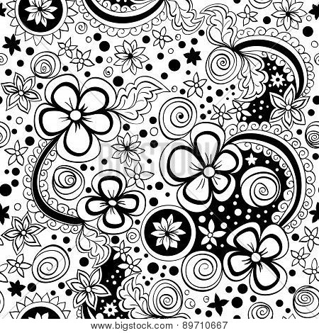 vector seamless black and white floral pattern