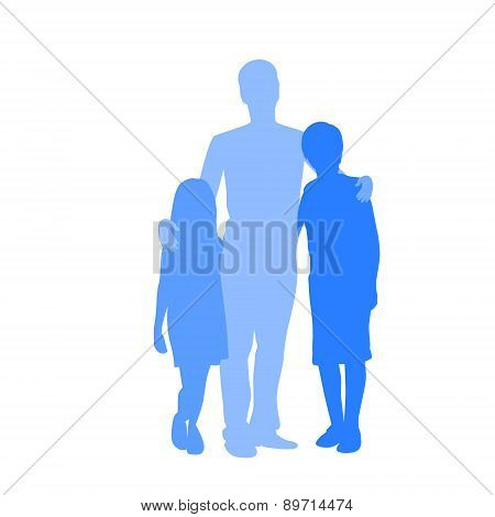 Family Silhouette Father with Two Kids Holding Hands