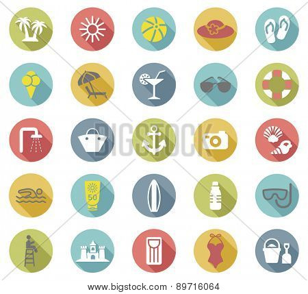 Beach flat icons set.Vector