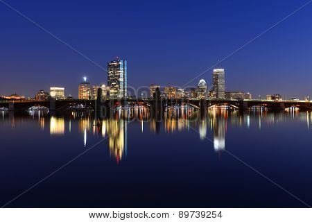 Boston Charles River and Back Bay skyline at night