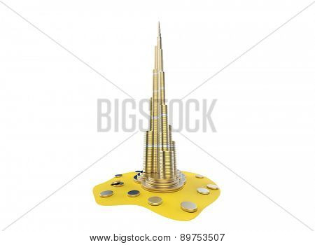 Downtown of  DUBAI in the United Arab Emirates- Burj Khalifa. The symbols of the city skyscrapers hotels
