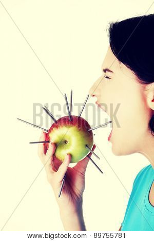 Young woman with a throat pain