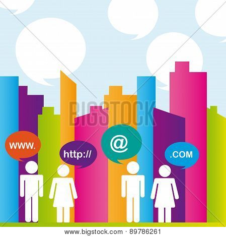 City With Differents Colors And People Communication Vector Illu