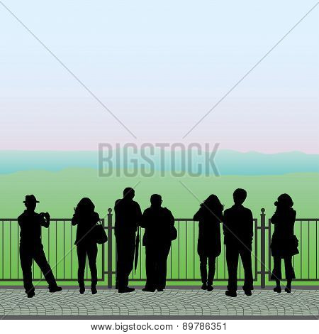 Silhouettes Of People On The Observation Deck, Vector
