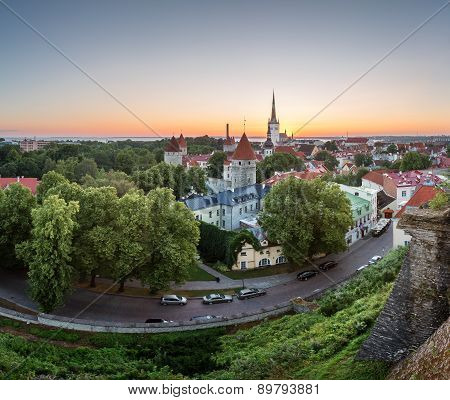 Aerial View Of Tallinn Old Town From Toompea Hill At Dawn, Tallinn, Estonia