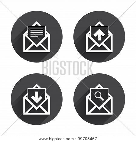 Mail envelope icons. Message document symbols.