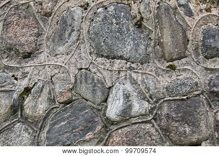 Decorative Wall Made From Large Boulders, Connected By Concrete