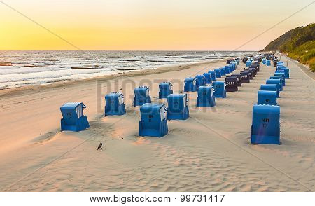 Beach Chairs In Morning Light At The Beach