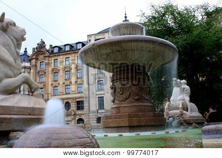 Wittelsbach Fountain On Maximiliansplatz, Munich, Germany