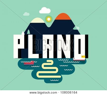 Plano Texas beautiful city to visit. vector cartoon