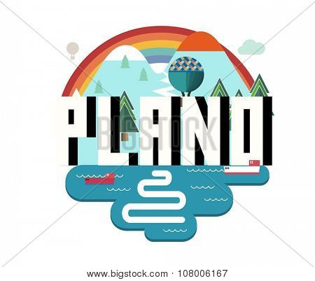 Plano Texas beautiful city to visit. vector cartoon