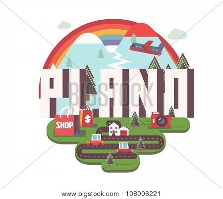 Plano Texas beautiful city to visit. vector cartoon