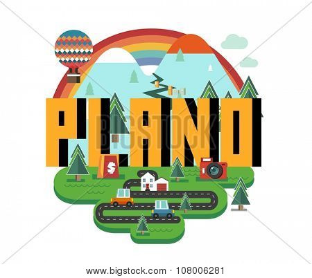 Plano Texas beautiful city to visit. vector cartoon
