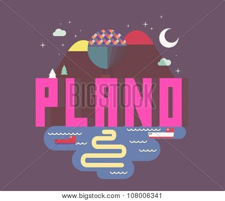 Plano Texas beautiful city to visit. vector cartoon