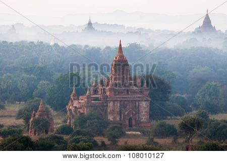 Ancient Buddhist Temples Of Bagan Kingdom At Sunrise. Myanmar (burma)