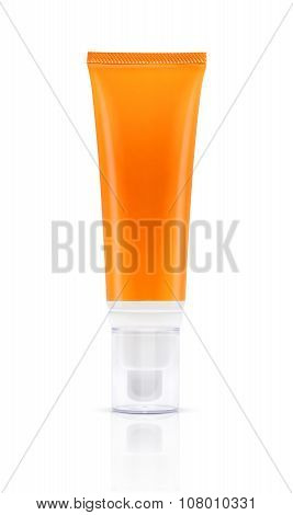 Blank Packaging Cosmetic Sunscreen Tube Isolated On White Background