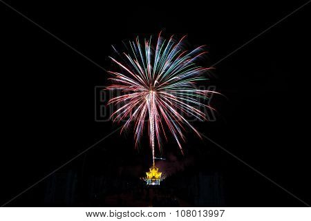Colorful Fireworks Over Dark Sky