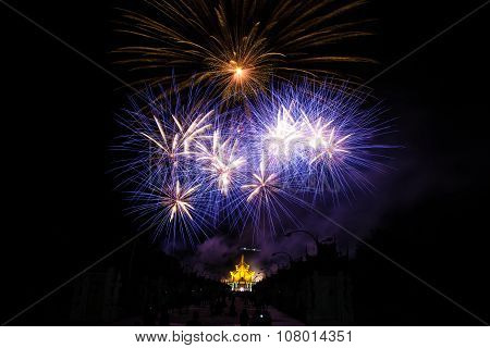 Colorful Fireworks Over Dark Sky