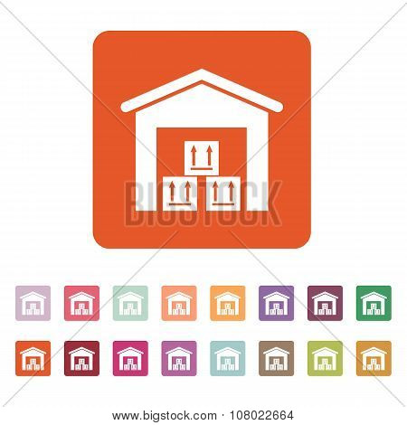 The warehouse icon. Storehouse and logistic symbol. Flat