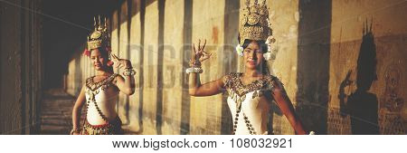 Aspara Dancer Angkor Wat Sepia Toned Traditional Concept