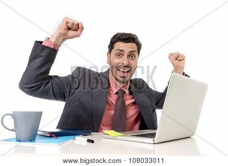 Attractive Businessman Working Happy At Office Computer Excited And Euphoric