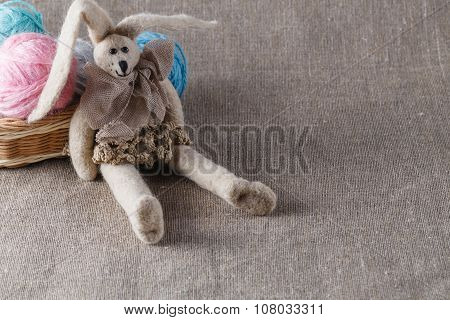 Homemade Tilda Doll And Colored Clew In Backed
