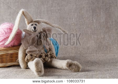 Homemade Tilda Doll And Colored Clew In Backed
