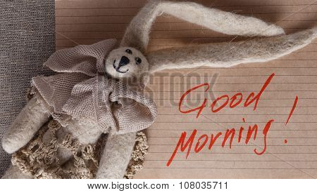Felt Doll On Background With Space For You Message