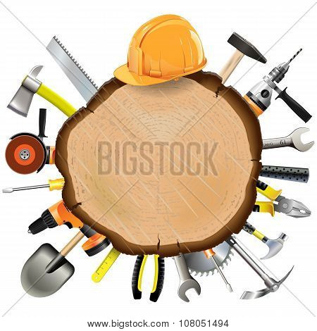 Vector Construction Wooden Board With Tools