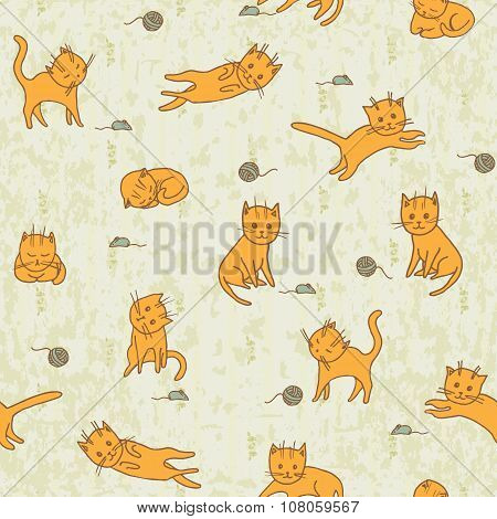 Cute Playng Cats Seamless Pattern. Pets Background.