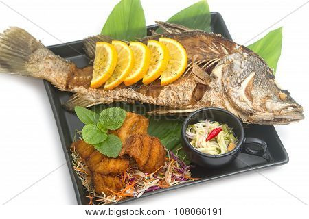 Fired Fish With Fishsauce And Mango Salad , Thai Food  Favorite