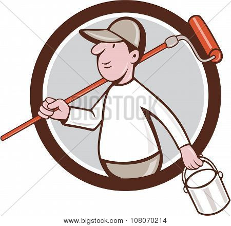 House Painter Paint Roller Can Circle Cartoon