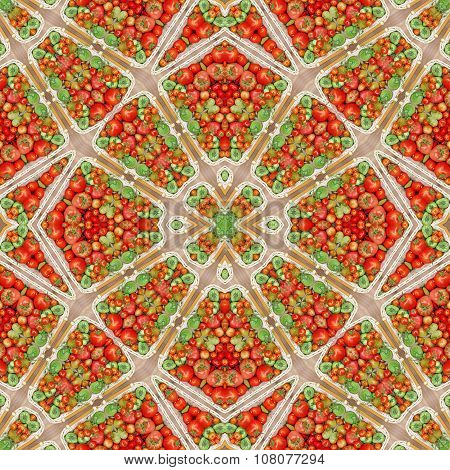 Background From Tomatoes. Pattern, Ornament, Kaleidoscope.