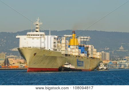 Alameda, CA - March 9, 2015: Oakland Container Shipyard, San Francisco Bay the Matson container ship 