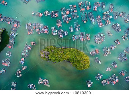 Floating village in Cat Ba islands in Haiphong, Vietnam.