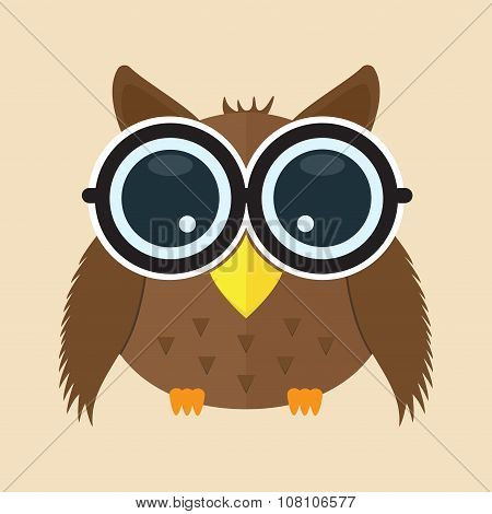 Owl With Glass Cartoon Character Animal Cute