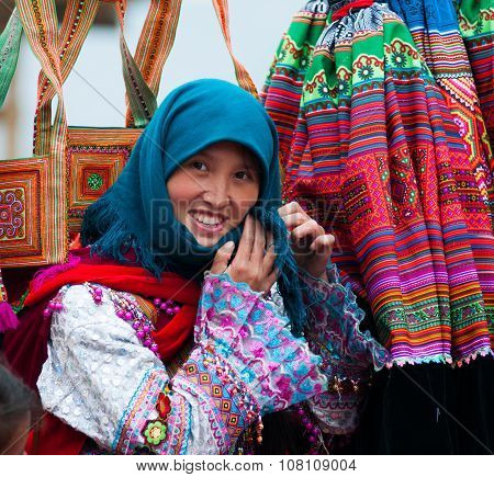 H'mong ethnic minority people in Can Cau traditional market in Laocai, Vietnam.