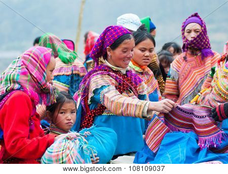 H'mong ethnic minority people in Can Cau traditional market in Laocai, Vietnam.