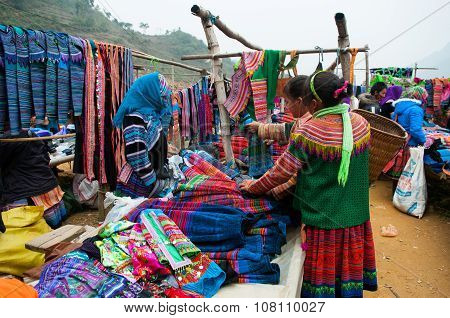 H'mong ethnic minority people in Can Cau traditional market in Laocai, Vietnam.