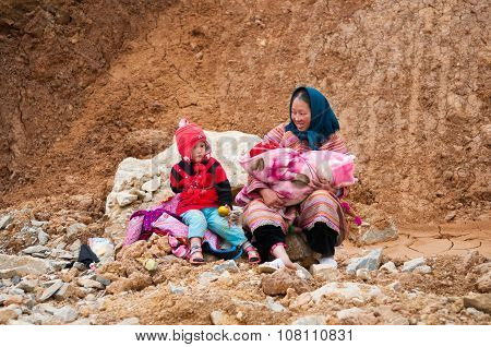 H'mong ethnic minority people in Can Cau traditional market in Laocai, Vietnam.