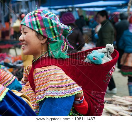 H'mong ethnic minority people in Bac Ha traditional market in Laocai, Vietnam.