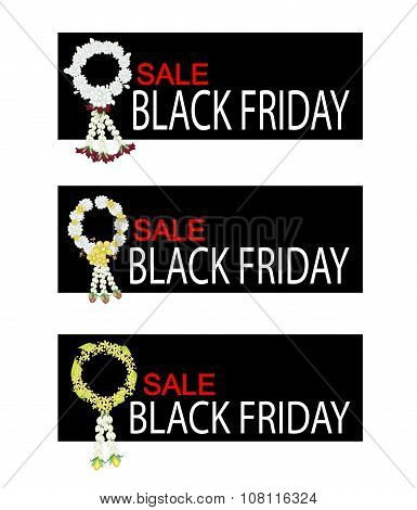 Flowers Garlands On Black Friday Sale Banner