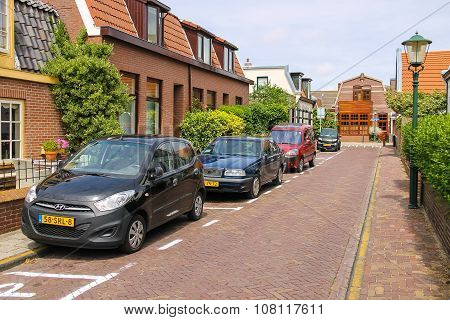 Parked Autos On Picturesque Street In Zandvoort, The Netherlands