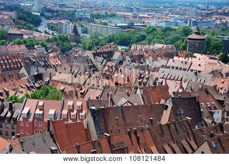 Panoramic view of Nuremberg roofs daily in Germany