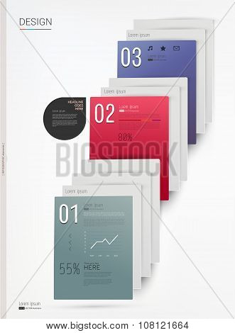 Three steps vector infographic illustration.