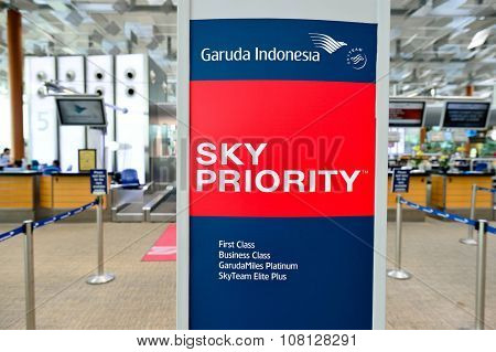 SINGAPORE - NOVEMBER 04, 2015: check-in zone at Changi Airport. Singapore Changi Airport, is the primary civilian airport for Singapore, and one of the largest transportation hubs in Southeast Asia