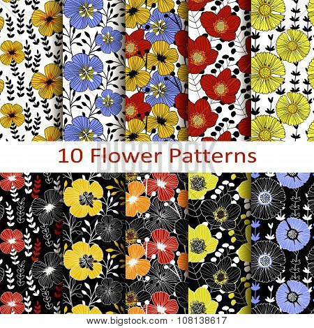 set of ten flower patterns