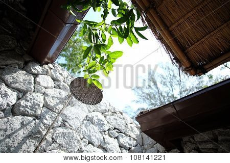 Open-air showering bathroom